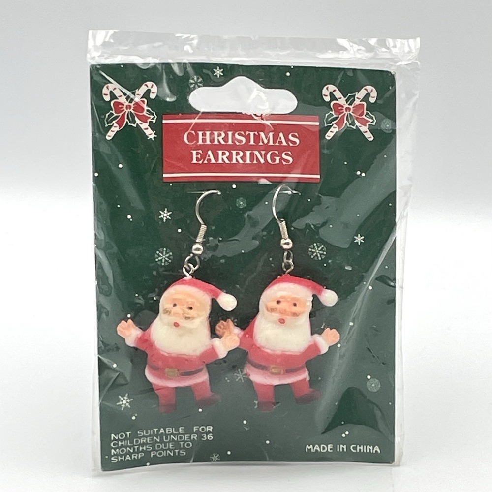 Vintage 1990s Santa Christmas Earrings A.J. Cohen NOS Holiday Dangle Pierced